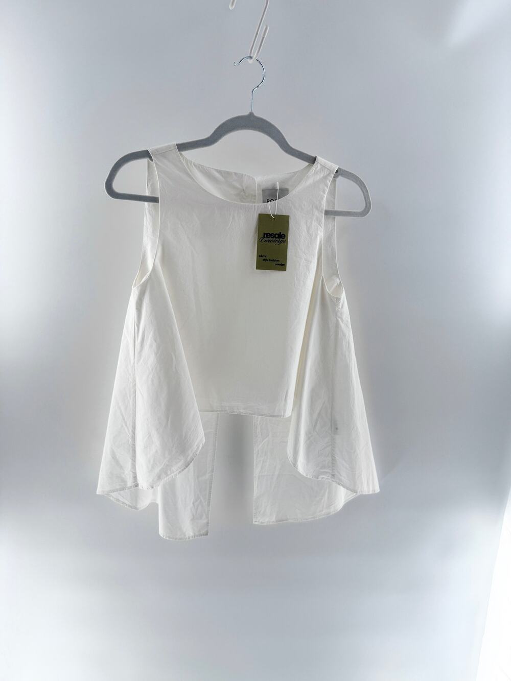 Posse 100% Cotton Sleeveless Handkerchief-Hem Hi-Low Tank Top White Womens XXS